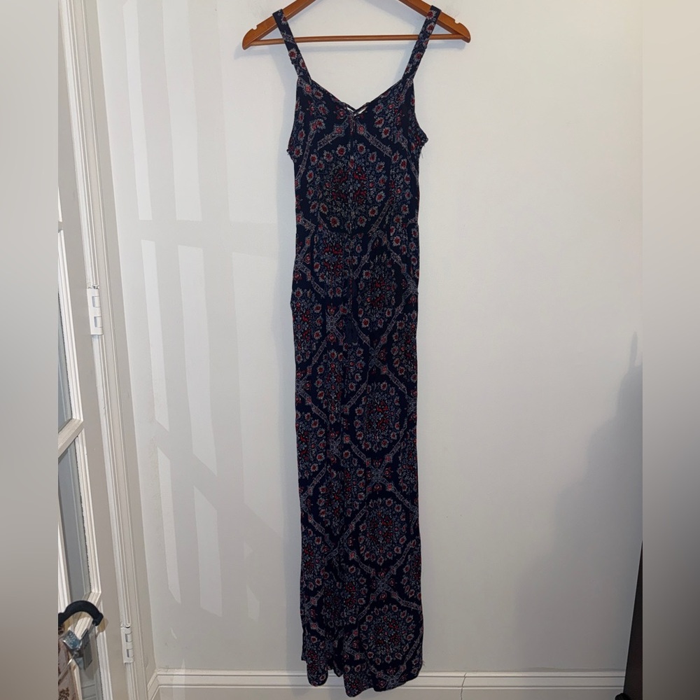 Xhilaration Navy Boho Wide Leg Jumpsuit Medium Floral Print - Picture 6 of 10